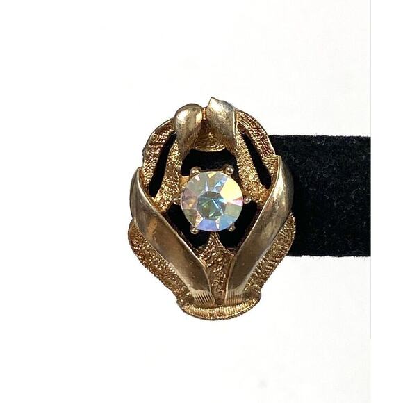 HOPE CHEST Earrings Clips Clip Ons AB Crystals Gold Tone Vintage - Picture 9 of 12